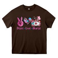 Chocolate Brown peace love nurse Heavy Core Tee - AdoDesignShop