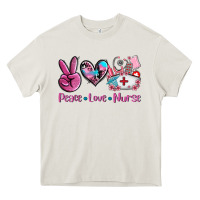 Cream peace love nurse Heavy Core Tee - AdoDesignShop