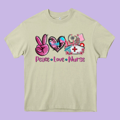 Peace Love Nurse Heavy Core Tee Designed By Adodesignshop