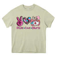 Mossy peace love nurse Heavy Core Tee - AdoDesignShop