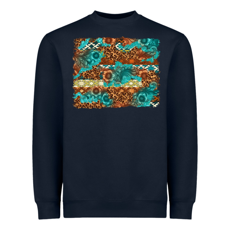 Leopard And Aztec Background Western Heavyweight Sweatshirt by texasbilliewilder | Teevron