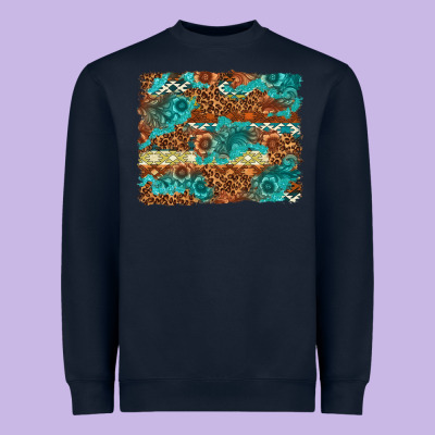 Leopard And Aztec Background Western Heavyweight Sweatshirt Designed By Texasbilliewilder
