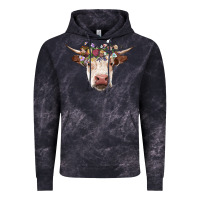 Cloud Black hereford cow with floral headband Vintage Hoodie - RanaPortraitStore