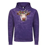Cloud Purple hereford cow with floral headband Vintage Hoodie - RanaPortraitStore