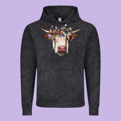 Hereford Cow With Floral Headband Vintage Hoodie Designed By Ranaportraitstore