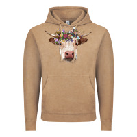 Vintage Coffee hereford cow with floral headband Vintage Hoodie - RanaPortraitStore