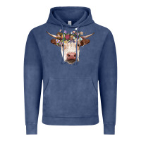 Vintage Denim hereford cow with floral headband Vintage Hoodie - RanaPortraitStore