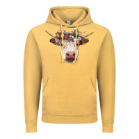Vintage Mustard hereford cow with floral headband Vintage Hoodie - RanaPortraitStore