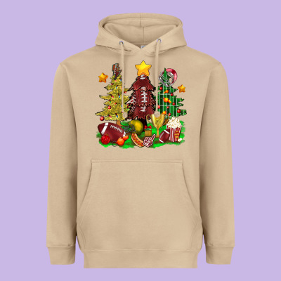 Christmas With American Football Trees Bbs Heavyweight Hoodie Designed By Bundleandbundleshop