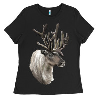 Black Reindeer Buck Deer Head Ladies Tee - LillyAllenDesigns