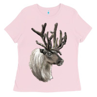 Bubblegum Pink Reindeer Buck Deer Head Ladies Tee - LillyAllenDesigns
