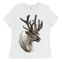 White Reindeer Buck Deer Head Ladies Tee - LillyAllenDesigns