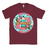 Burgundy teacher floral pencil round earring Classic Tee - BundleAndBundleShop