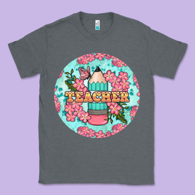 Teacher Floral Pencil Round Earring Classic Tee Designed By Bundleandbundleshop