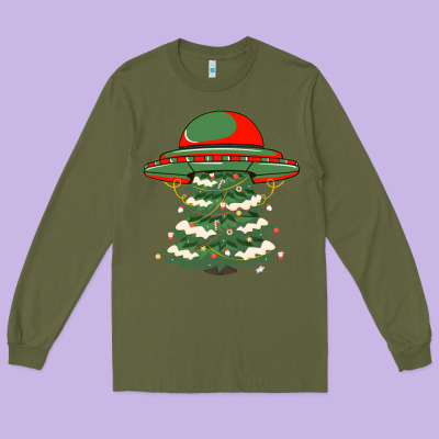 Ufo Christmas Pine Tree Long Sleeve Tee Designed By Bettercallsaul