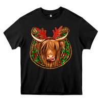 Black christmas highland cow mistletoe Christmas Heavy Core Tee - Jasminsmagicworld