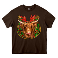 Chocolate Brown christmas highland cow mistletoe Christmas Heavy Core Tee - Jasminsmagicworld