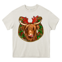 Cream christmas highland cow mistletoe Christmas Heavy Core Tee - Jasminsmagicworld