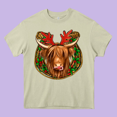 Christmas Highland Cow Mistletoe Christmas Heavy Core Tee Designed By Jasminsmagicworld