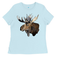 Baby Blue moose buck deer head Ladies Tee - LillyAllenDesigns