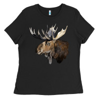 Black moose buck deer head Ladies Tee - LillyAllenDesigns