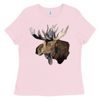 Bubblegum Pink moose buck deer head Ladies Tee - LillyAllenDesigns