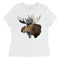 White moose buck deer head Ladies Tee - LillyAllenDesigns