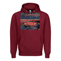 Burgundy American flag stitches Zipper Hoodie - CowGirlArtShop