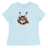 Baby Blue Maine Coon Cat Face Ladies Tee - LillyAllenDesigns