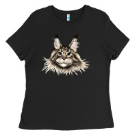 Black Maine Coon Cat Face Ladies Tee - LillyAllenDesigns