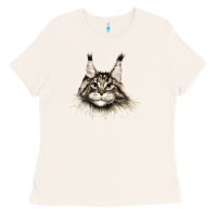 Bone Maine Coon Cat Face Ladies Tee - LillyAllenDesigns