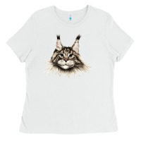 White Maine Coon Cat Face Ladies Tee - LillyAllenDesigns