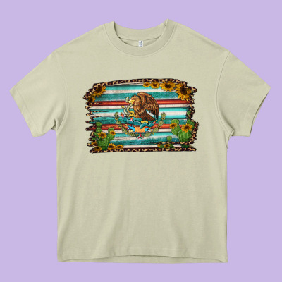 Cactus Turquoise Serape Leopard Mexican Flag Heavy Core Tee Designed By Jasminsmagicworld