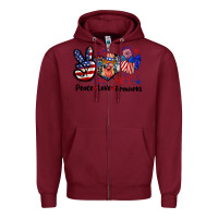 Burgundy Peace love fireworks 4th of july Zipper Hoodie - CowGirlArtShop