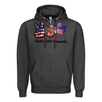 Charcoal Heather Peace love fireworks 4th of july Zipper Hoodie - CowGirlArtShop