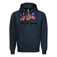 Navy Peace love fireworks 4th of july Zipper Hoodie - CowGirlArtShop