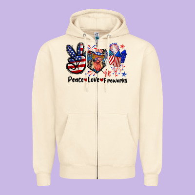 Peace Love Fireworks 4th Of July Zipper Hoodie Designed By Cowgirlartshop