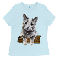 Baby Blue Russian Blue Cat Face Ladies Tee - LillyAllenDesigns