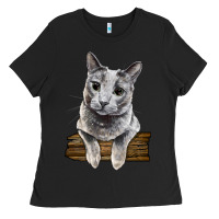 Black Russian Blue Cat Face Ladies Tee - LillyAllenDesigns