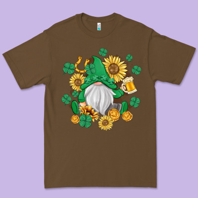 St Patrick's Day Shamrock Sunflowers Gnome Premium Tee Designed By Maliassmallbusiness