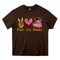 Chocolate Brown peace love donuts Heavy Core Tee - AdoDesignShop