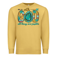 Antique Gold with god all things are possible with turquoise gemstone bbs Premium Sweatshirt - BundleAndBundleShop