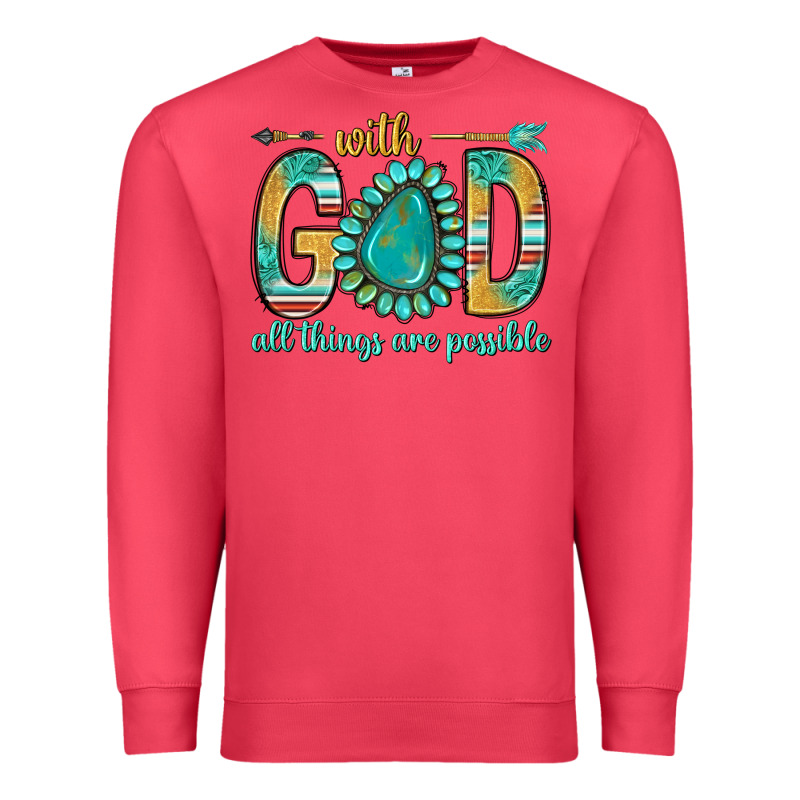 With God All Things Are Possible With Turquoise Gemstone Bbs Premium Sweatshirt by BundleAndBundleShop | Teevron