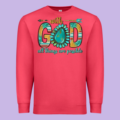 With God All Things Are Possible With Turquoise Gemstone Bbs Premium Sweatshirt Designed By Bundleandbundleshop