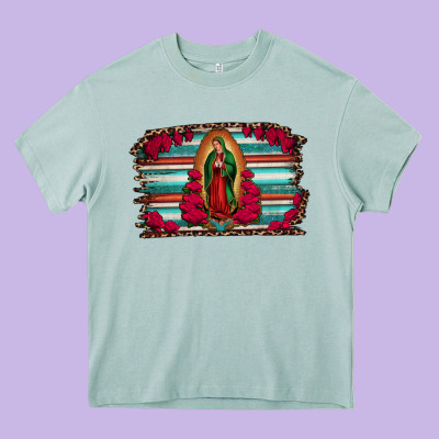 Lady Of Guadalupe Serape And Roses Heavy Core Tee Designed By Jasminsmagicworld