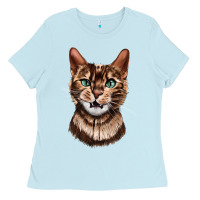 Baby Blue Bengal Cat Face Ladies Tee - LillyAllenDesigns