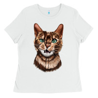 White Bengal Cat Face Ladies Tee - LillyAllenDesigns