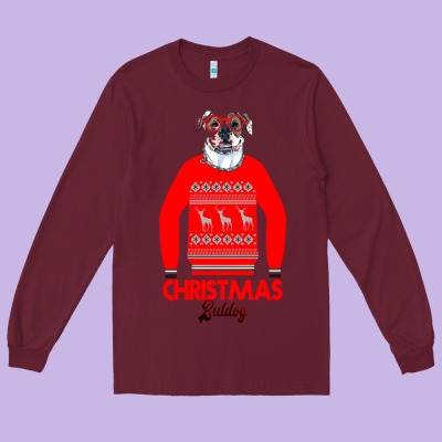 Christmas Buldog Long Sleeve Tee Designed By Bettercallsaul