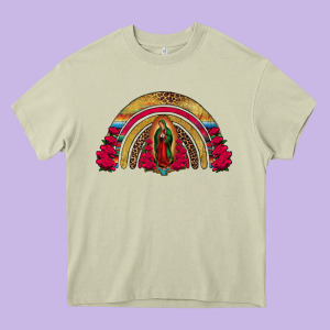 Lady Of Guadalupe Rainbow Heavy Core Tee Designed By Jasminsmagicworld