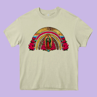 Lady Of Guadalupe Rainbow Heavy Core Tee Designed By Jasminsmagicworld